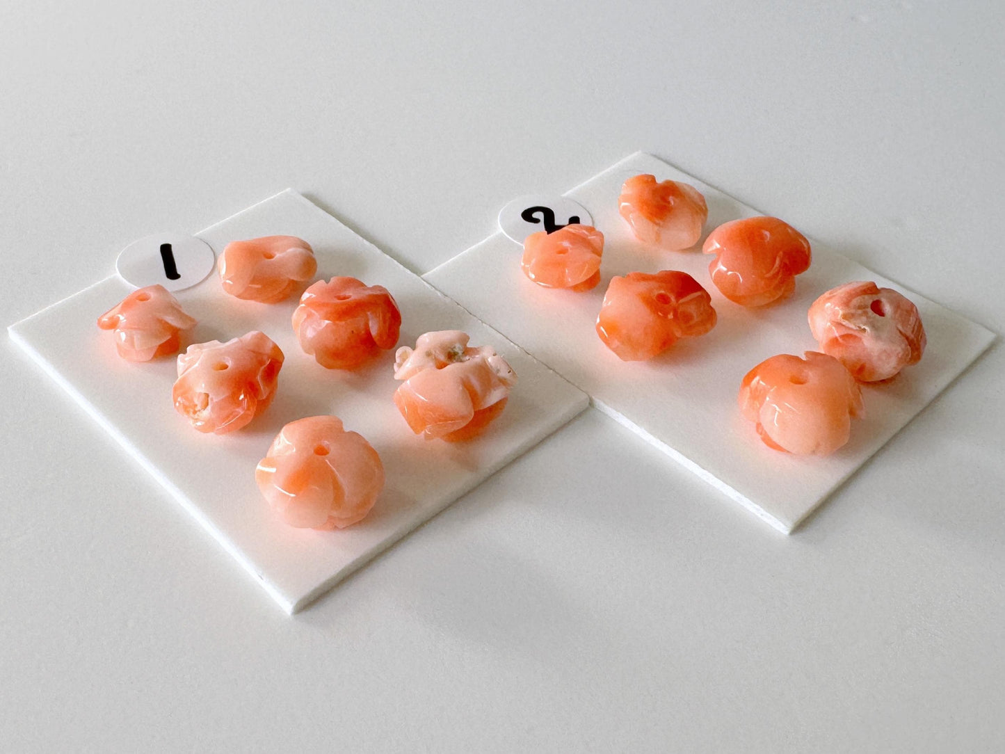 Pink Coral Rose Carvings Handmade Beads, Natural Deep Sea Coral (Value Priced Set, Drilled Holes, 6pcs 7-9mm)