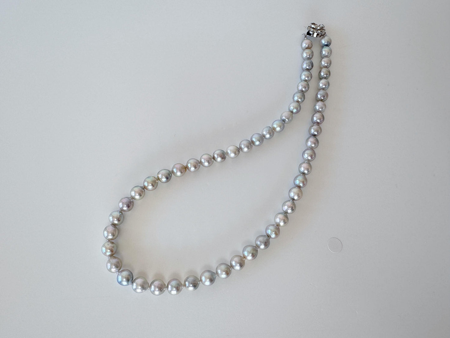 Akoya Pearl Necklace - 7.5-8mm Natural Blue Cultured Saltwater Pearls, Silver Clasp