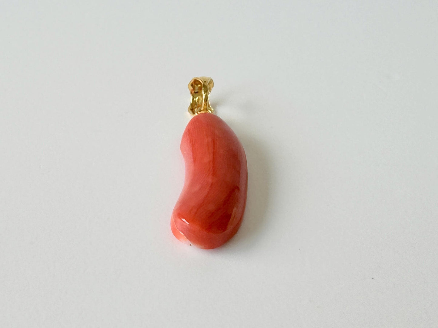Orange Momo Coral Pendant - Natural Unique Shape Coral Jewelry - Silver Bail (Gold-Plated), Genuine Material, 22x9mm