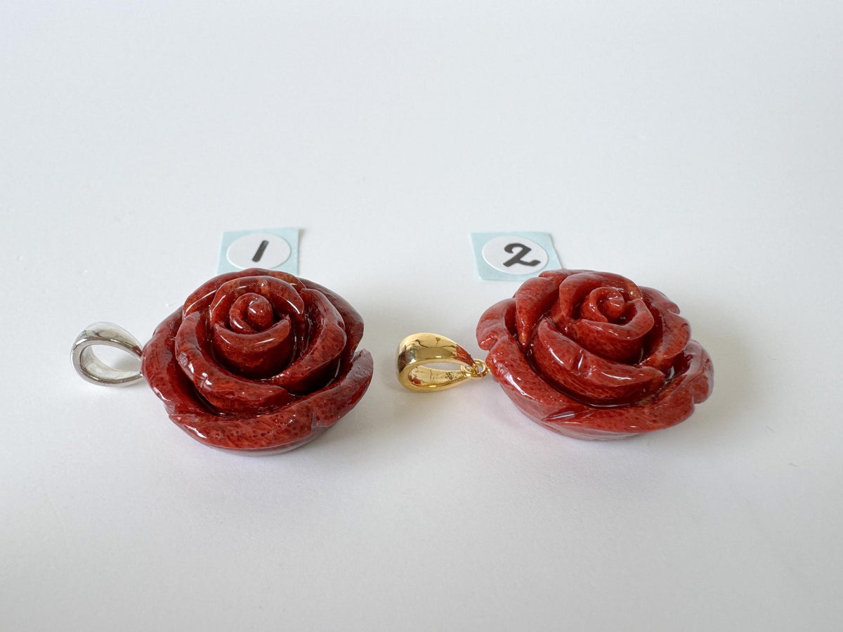 Sponge Coral Rose Pendant, Dark Red, 20mm (Brass Bail)