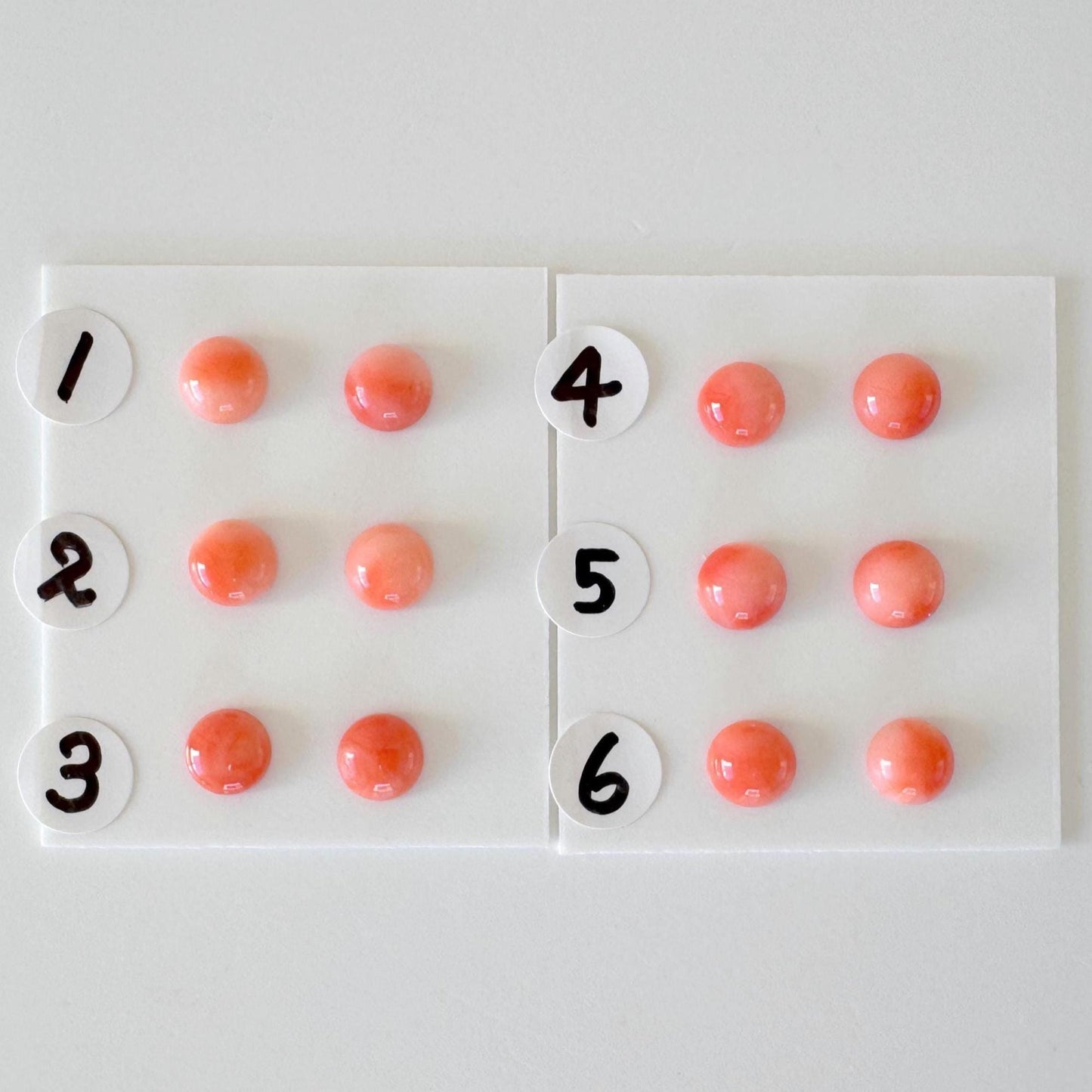 Deep Sea Coral Round Cabochons - Natural Pink Orange Pair, 5.8-6mm Half Drilled