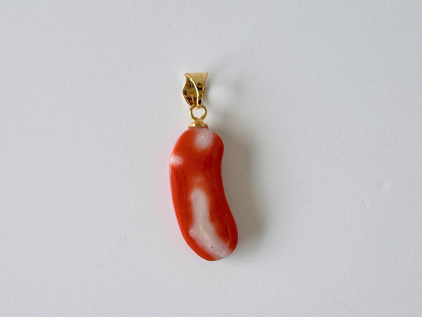 Orange Momo Coral Pendant - Natural Unique Shape Coral Jewelry - Silver Bail (Gold-Plated), Genuine Material, 22x9mm