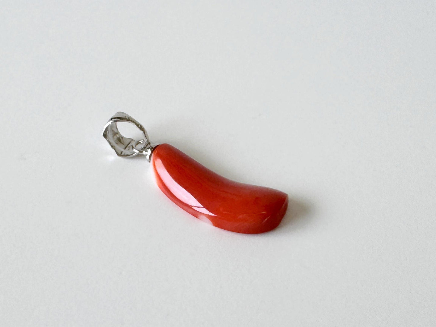 Orange Momo Coral Pendant - Natural Unique Shape Coral Jewelry - Silver Bail (Rhodium-Plated), Genuine Material, 19x7.8mm