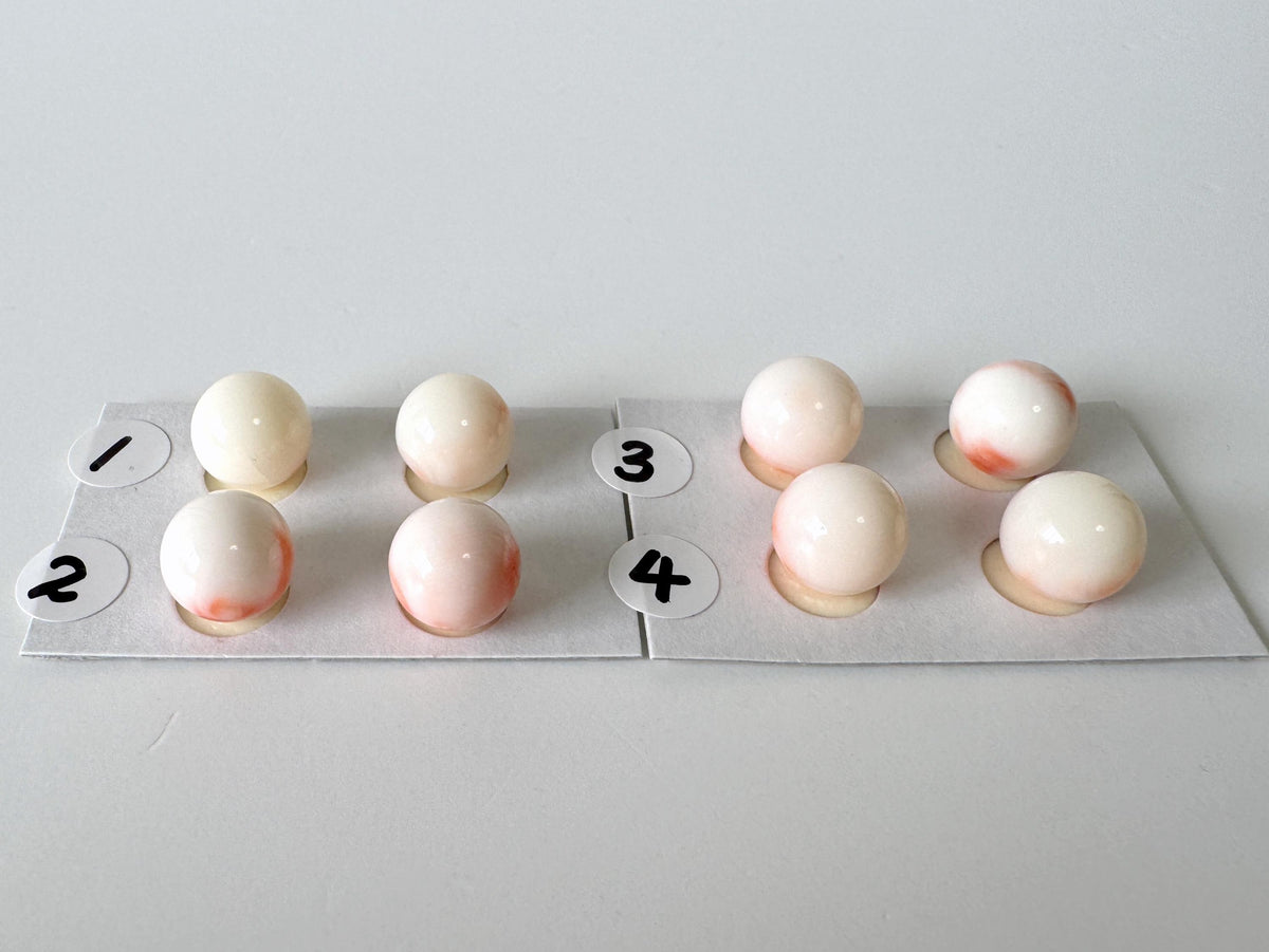 Deep Sea Coral Natural Round Beads, Half Drilled Pair, White Pink (9-9.5mm Diameter, Organic Gemstone)