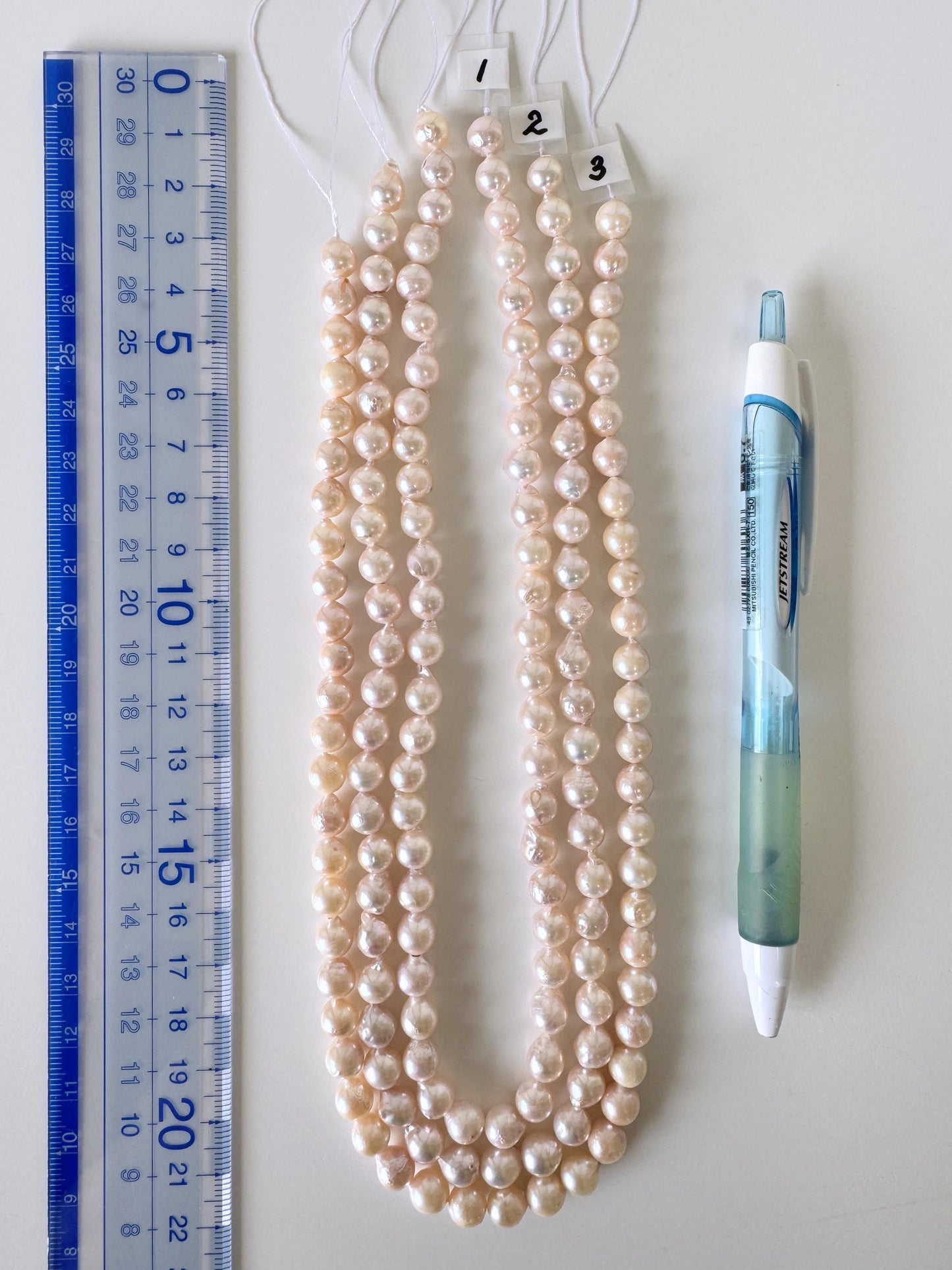 Japanese Akoya Pearl Strand 7-7.5mm Baroque Beads, White Pink Overtone (40cm + 5pcs, Saltwater Cultured)