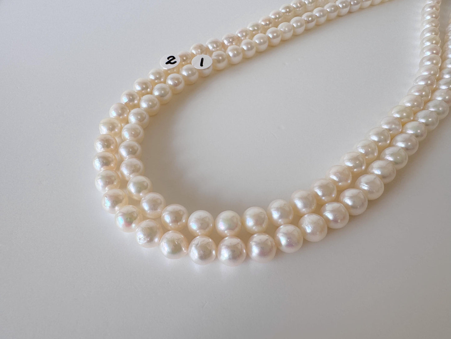 Akoya Pearl Strand - Cultured Saltwater Beads - Japanese White Pearls, 6.8-7.4mm, Full 40cm Length
