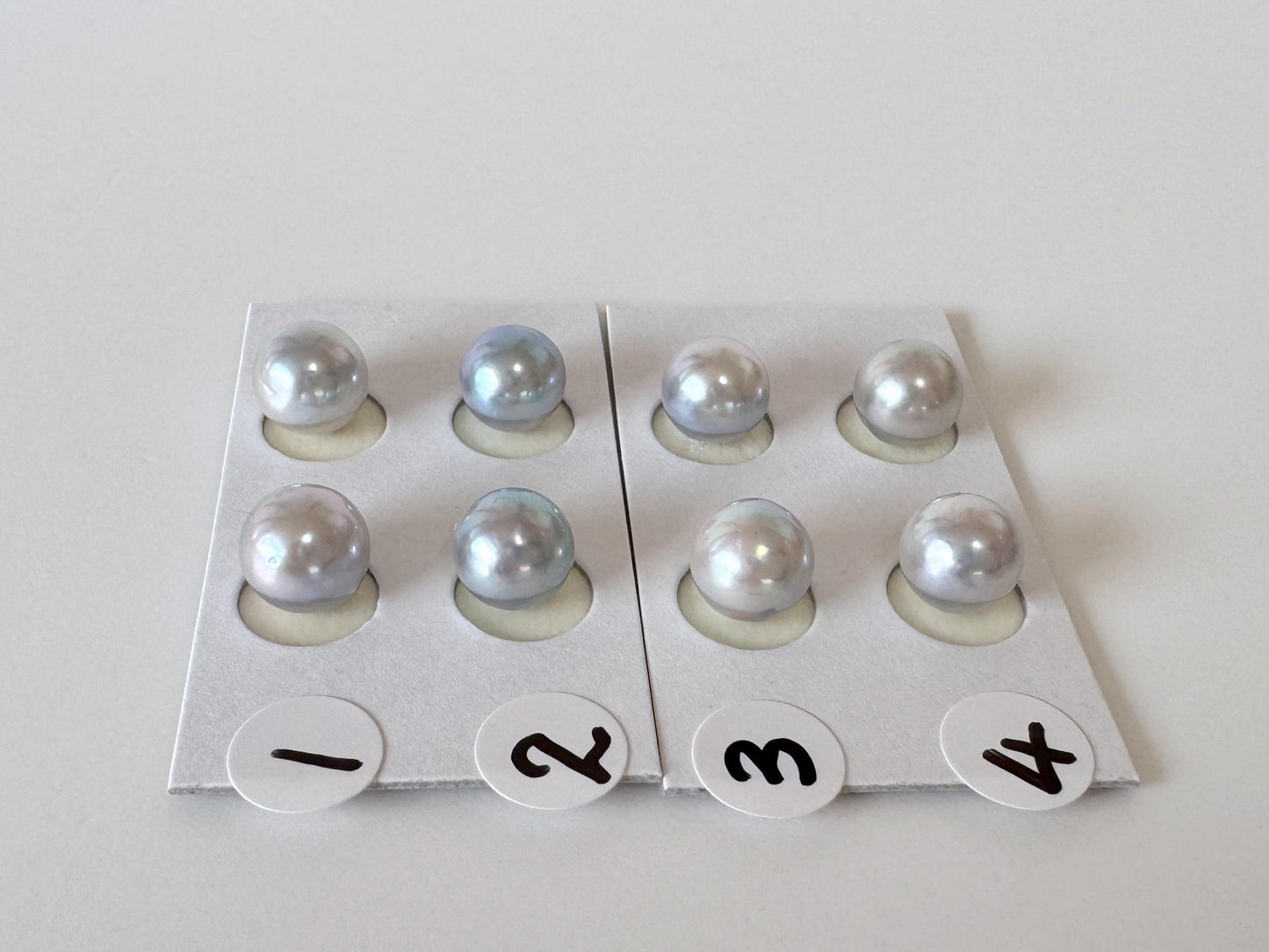 Akoya Pearls Loose Natural Blue/Silver Half-Drilled: 7-7.5mm, Japanese Cultured Saltwater Beads, Pair Pricing | Jewelry Supplies