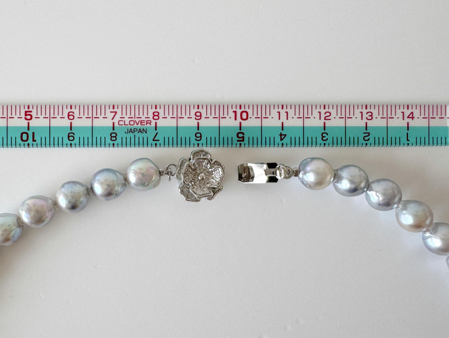 Japanese Akoya Pearl : Natural Blue Silver Color - Cultured Saltwater Pearls, 7.5-8mm Beads, Silver Clasp Necklace