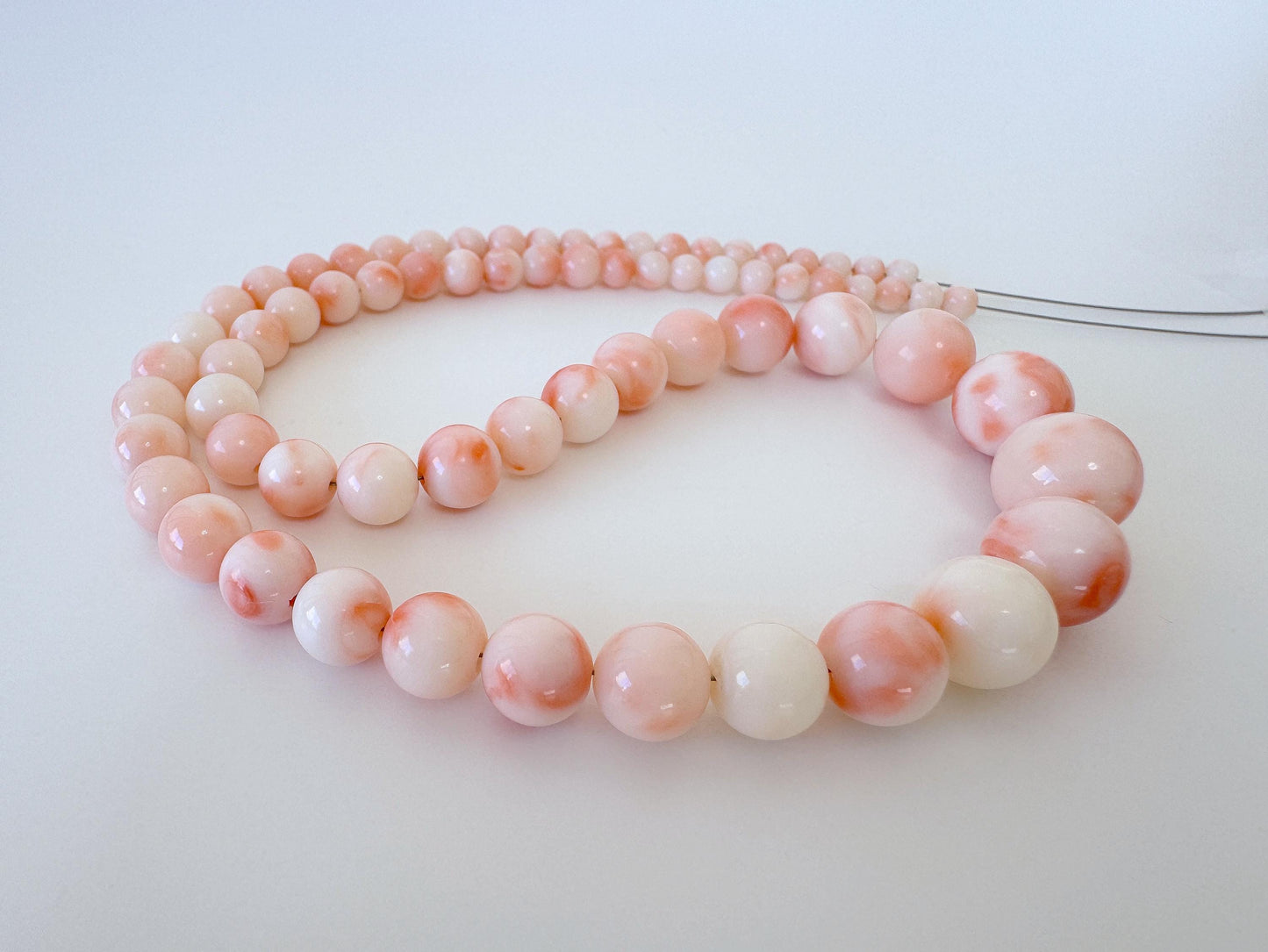 Natural Coral Strand Beads – Deep Sea Round Coral 4-11.4mm Pink White Orange, 41cm