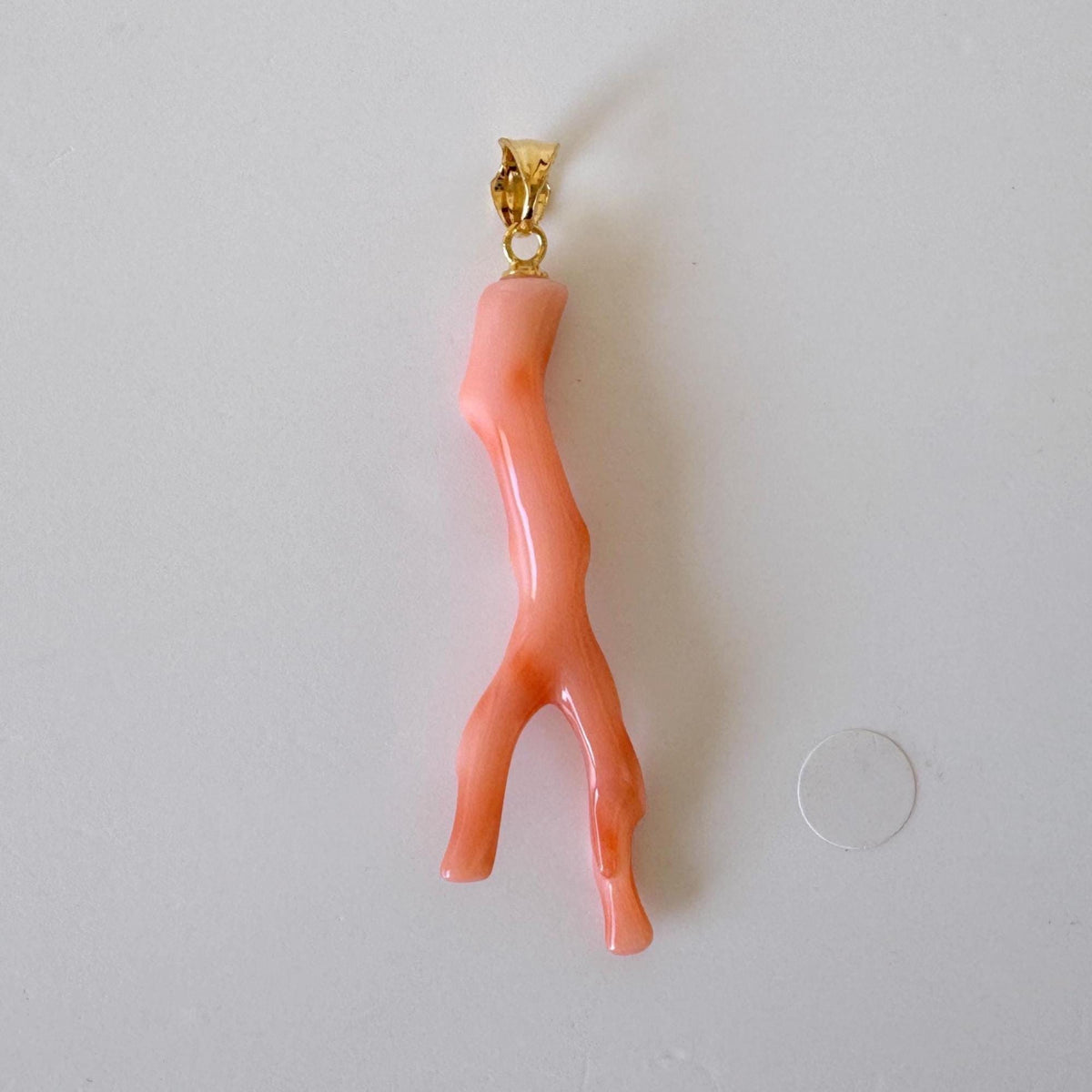 Coral Branch Pendant: Natural Pink Orange Deep Sea Coral, Gold-Plated Silver Bail | 45mm, Unique Jewelry