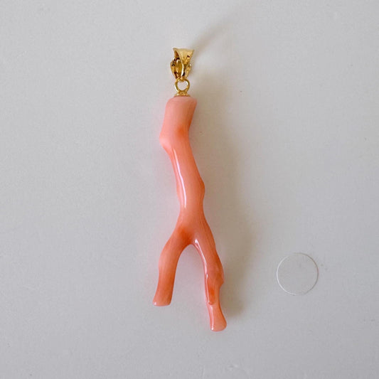 Coral Branch Pendant: Natural Pink Orange Deep Sea Coral, Gold-Plated Silver Bail | 45mm, Unique Jewelry