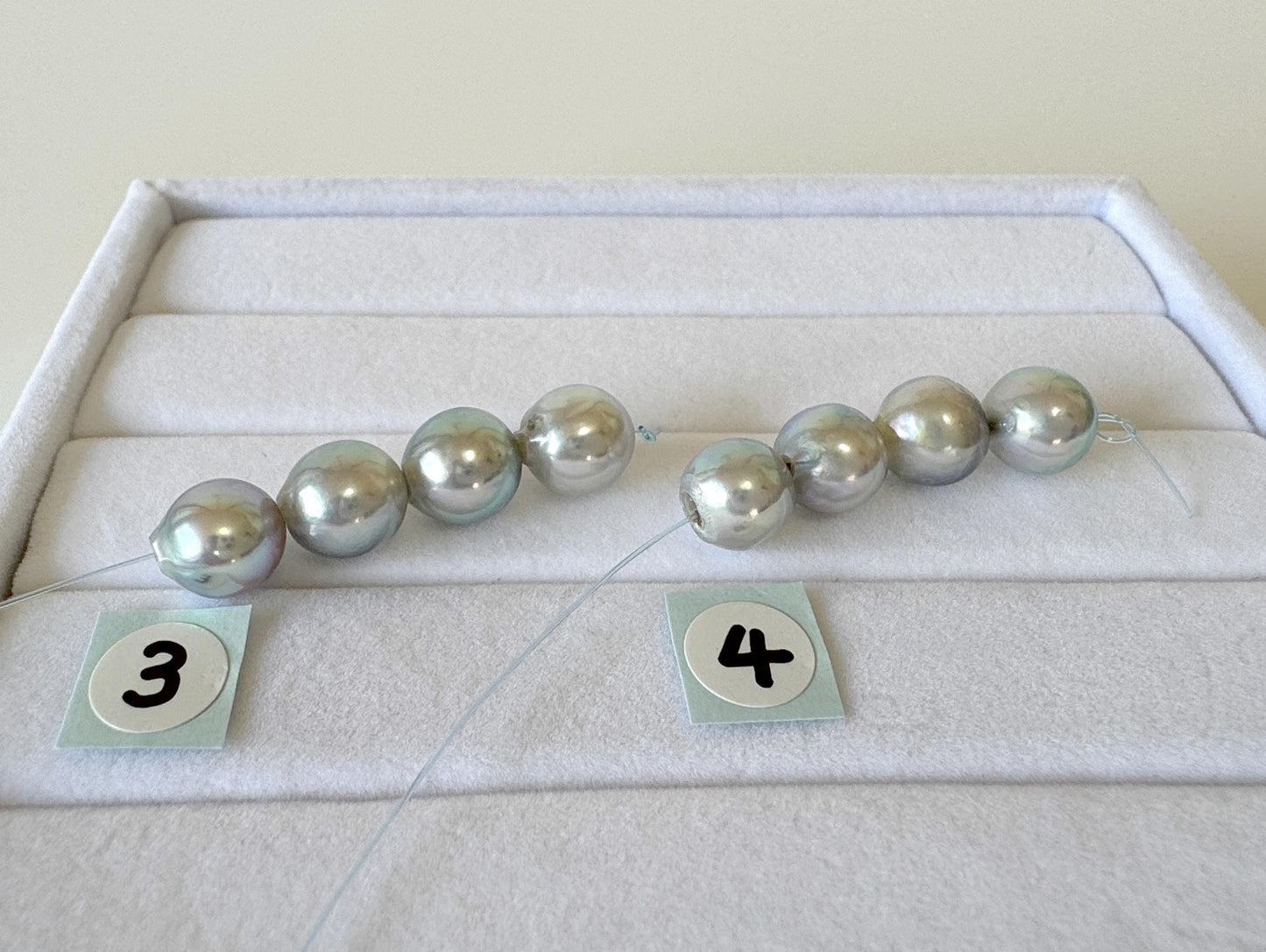 Japanese Natural blue/silver color Akoya Pearl Beads, 7.5-8mm, Mini Strand, Short Strand of 4 Pieces, Cultured in Sea Water