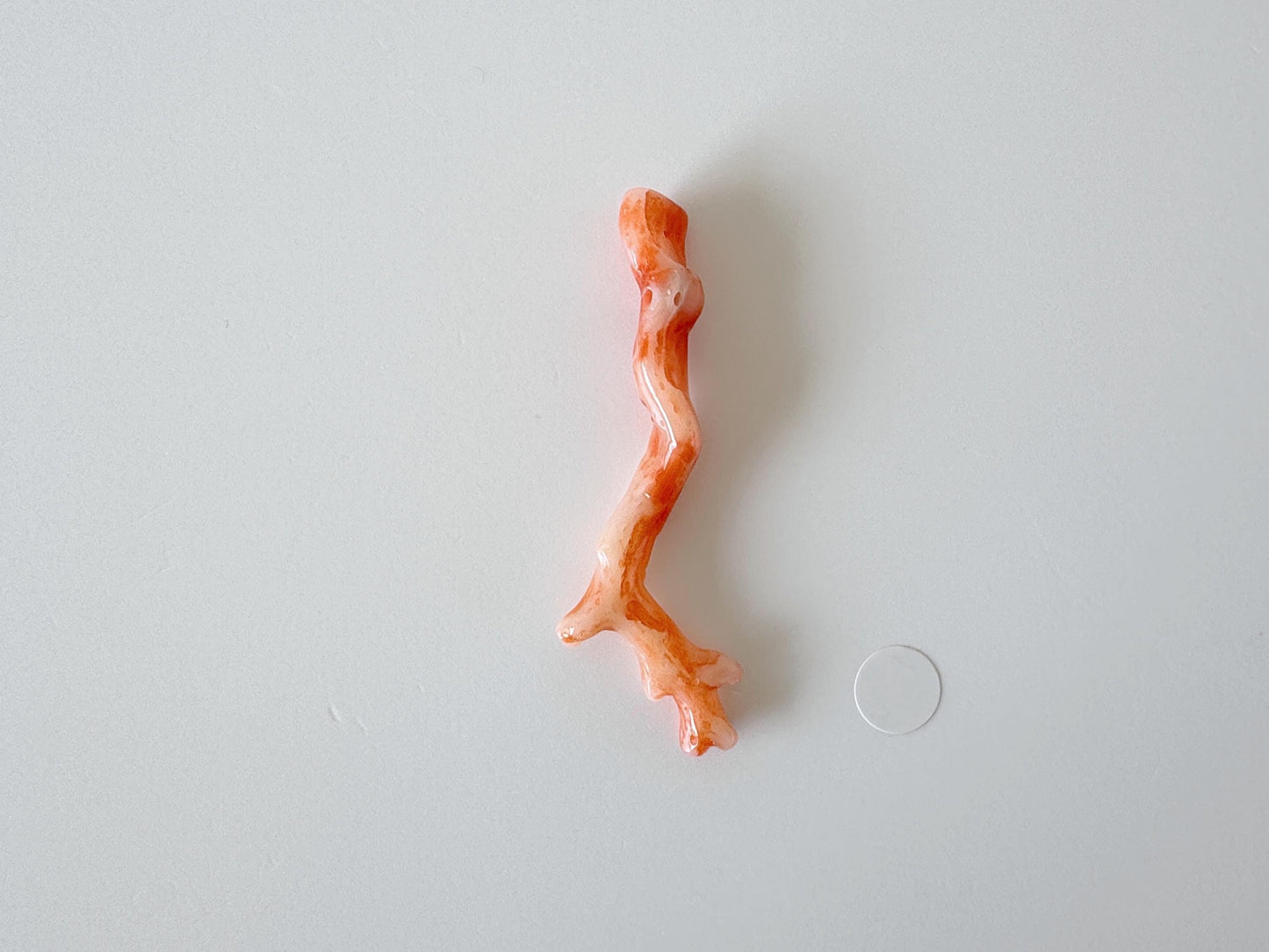Japanese Pinkish Red coral (Very light red/white color Aka coral) branch, 50mm, side full hole, natural red color coral for jewelry making