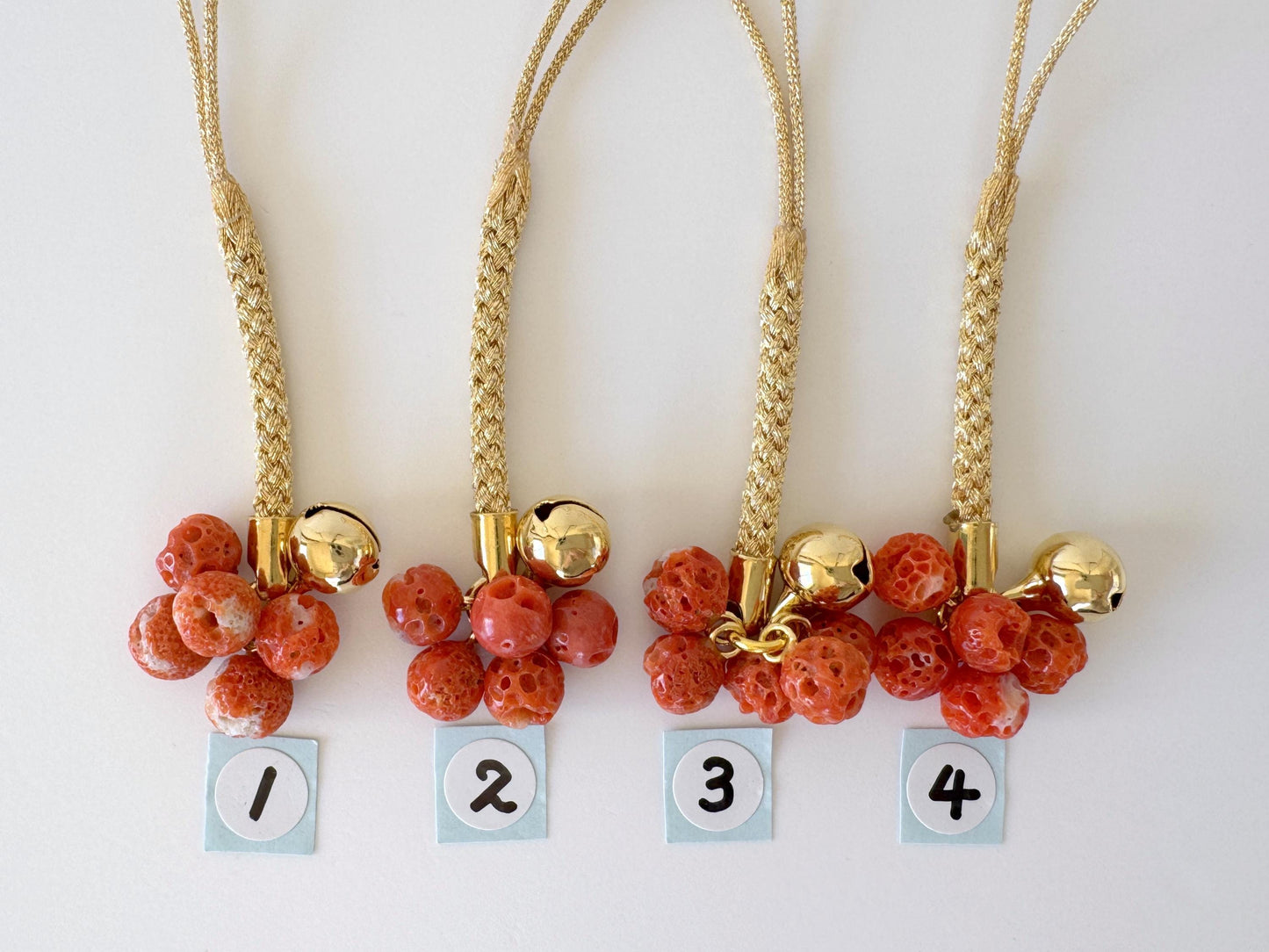 Lucky charm, Natural Aka (red) coral key strap, Netsuke strap, Natural color precious coral