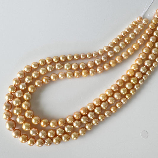 Japanese Akoya Golden Pearl Beads: Approx. 6-9mm Semi-Baroque, Color Treated | Full Strand 42cm, Saltwater Cultured Pearls