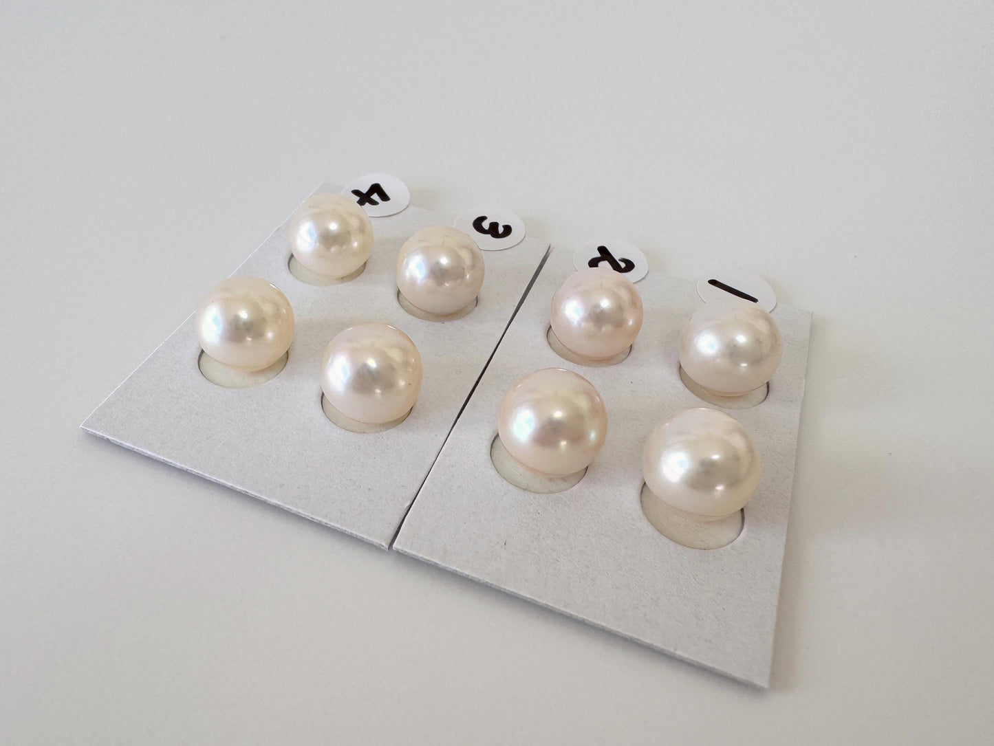 Akoya Pearl Pair Half Drilled Beads, 8.5-9mm Round White Pink Overtone (Saltwater Cultured, Jewelry Supplies)