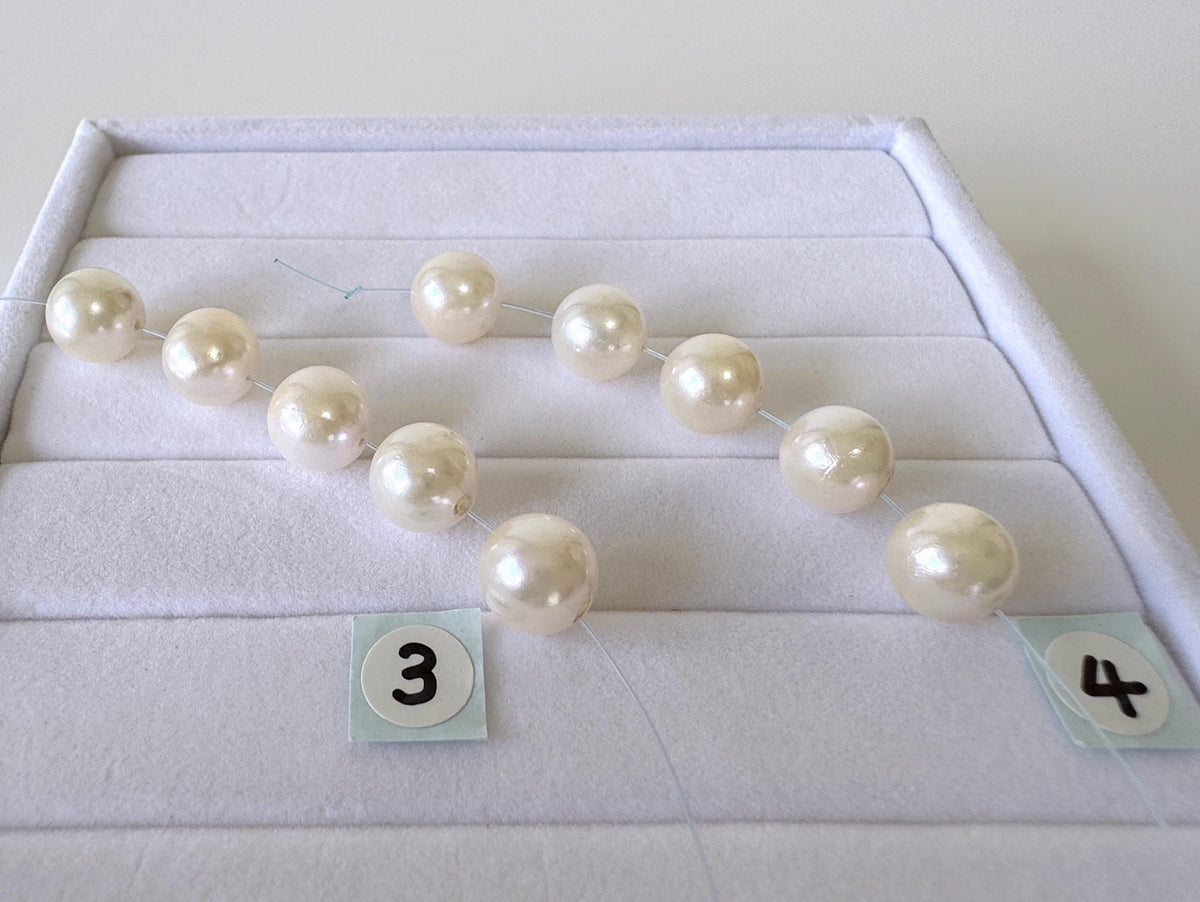 Japanese Akoya Pearl Beads: Cultured White Saltwater Pearls, Mini Strand (8.5-8.7mm, Near-Round, 5 Pieces)