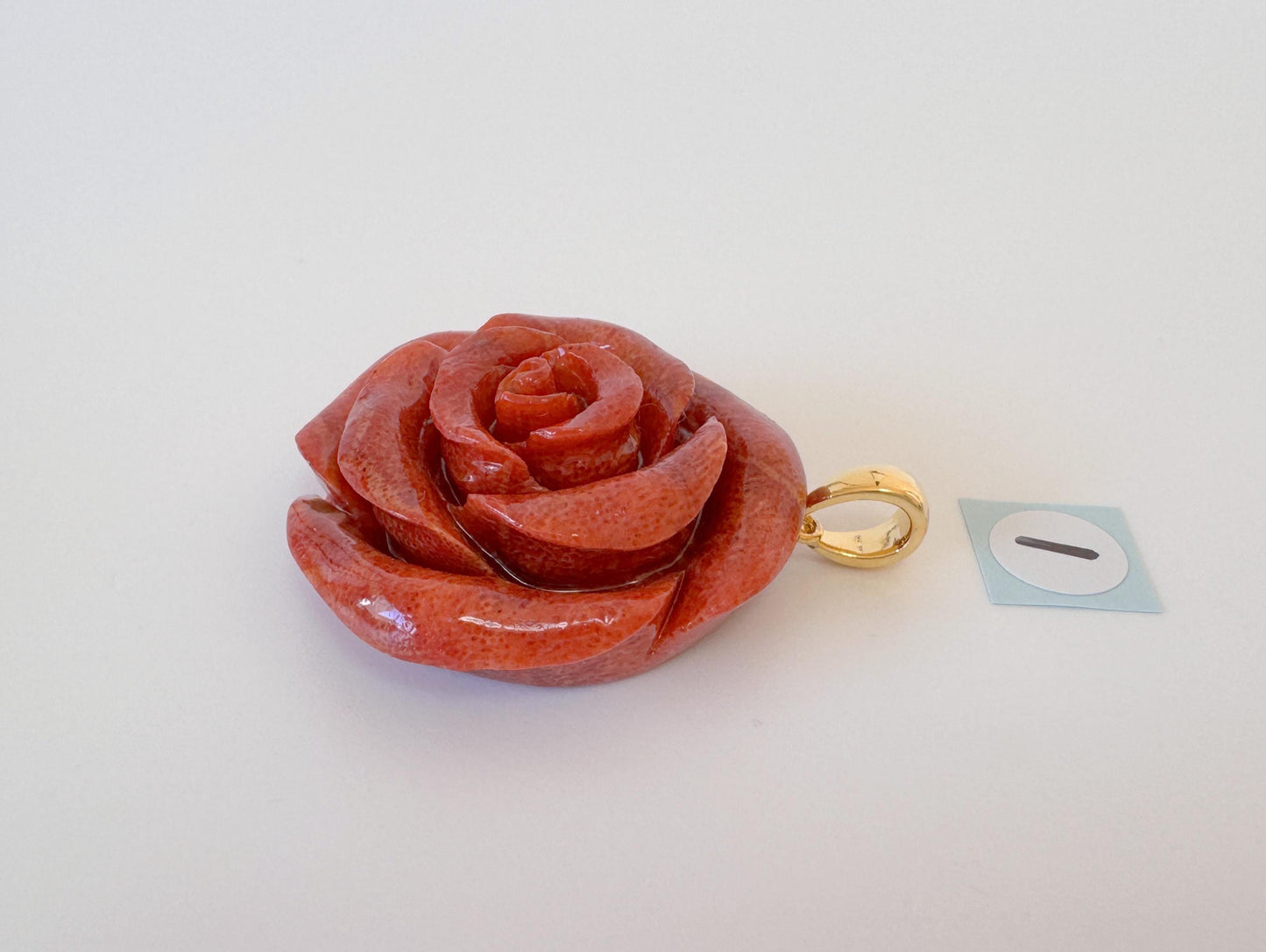 Sponge Coral Rose Pendant - Reddish-Brown Carved Jewelry - 30mm Diameter, Brass Bail, Apple Coral