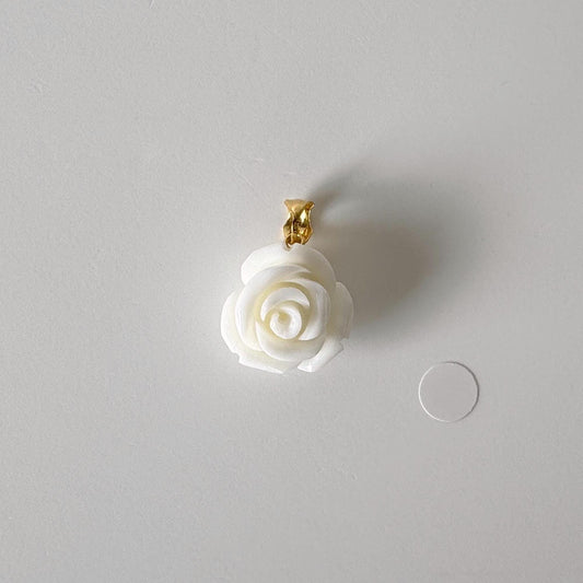 Natural White Coral Rose Pendant, 16.9x16.5mm Rose, Natural White Color Coral, Silver (gold plated) Bail, Genuine Precious Coral Pendant