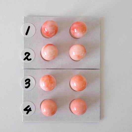 Deep Sea Coral Beads: 8.5-9mm Pink, Orange, White Round Half Drilled Pair