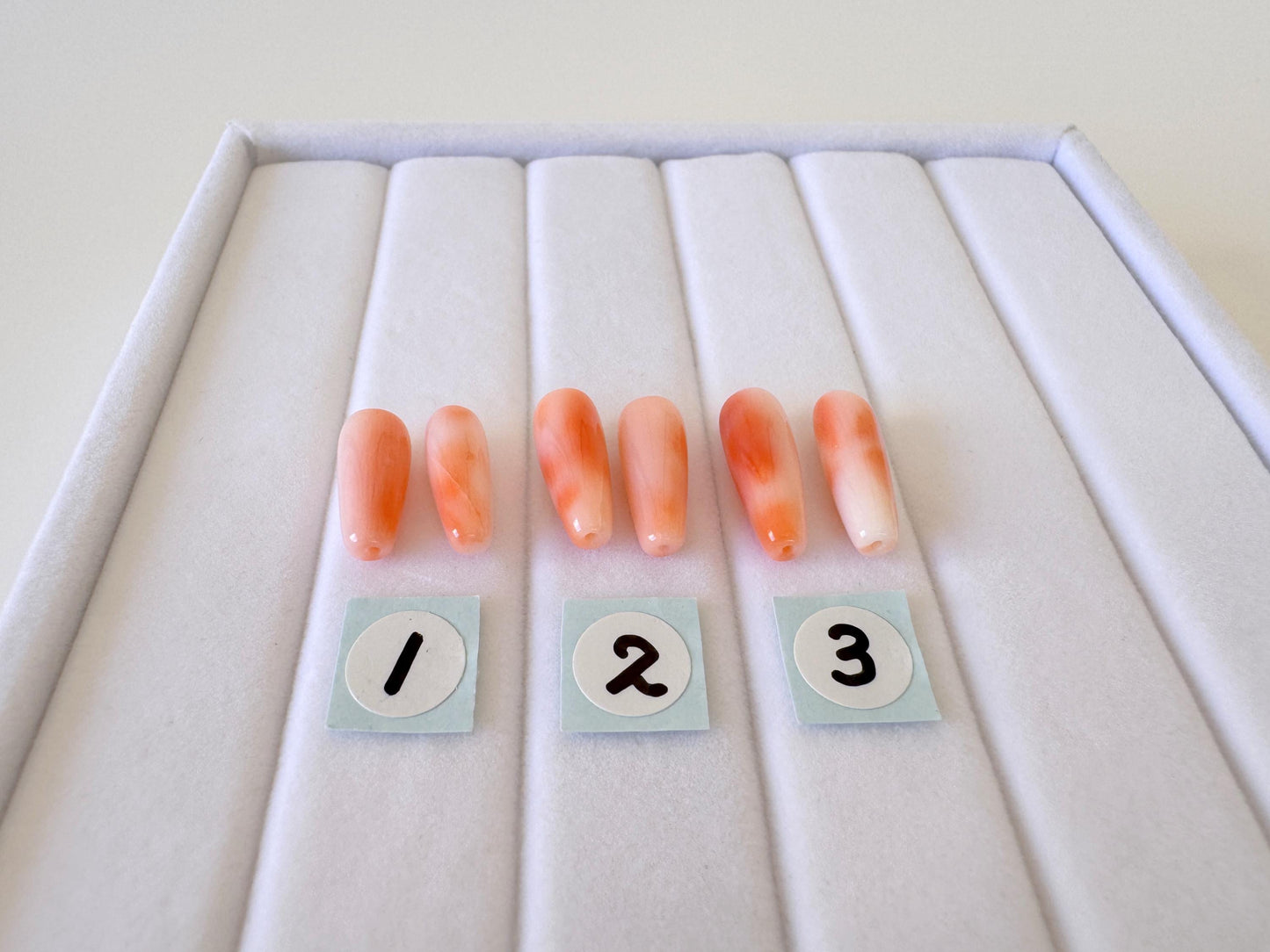 Natural Deep Sea Coral Drop Loose, Pink Orange, Jewelry Making, Per Pair, Hole on Top