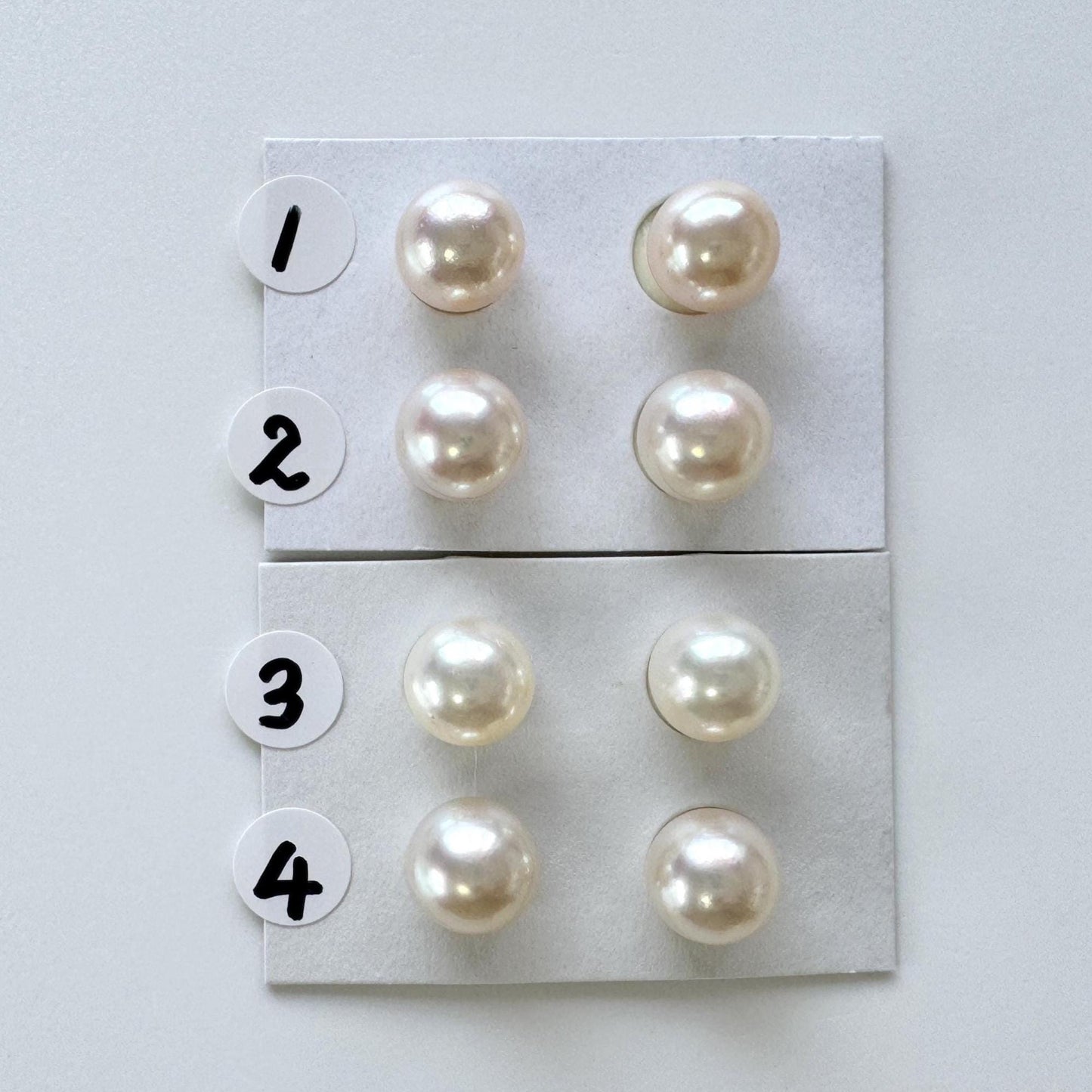 Akoya Pearl Pair Half Drilled Beads, 8.5-9mm Round White Pink Overtone (Saltwater Cultured, Jewelry Supplies)