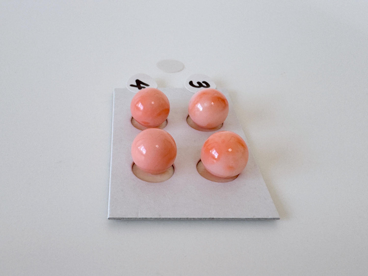 Deep Sea Coral Beads: 8.5-9mm Pink, Orange, White Round Half Drilled Pair