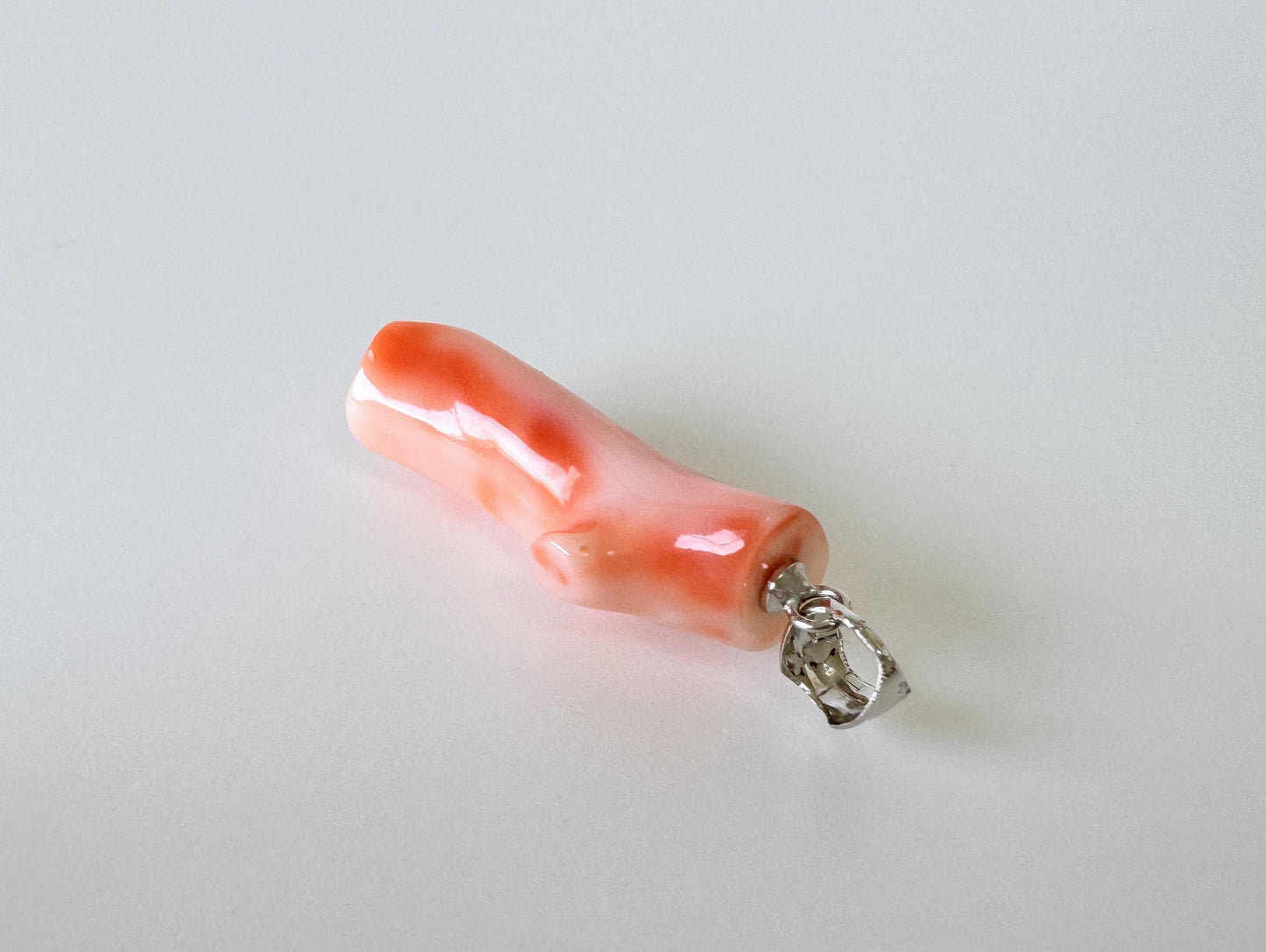 Coral Branch Pendant Natural, Pink Orange  Deep Sea Coral (27mm Length, Rhodium-Plated Silver Bail, Real Organic Jewelry)