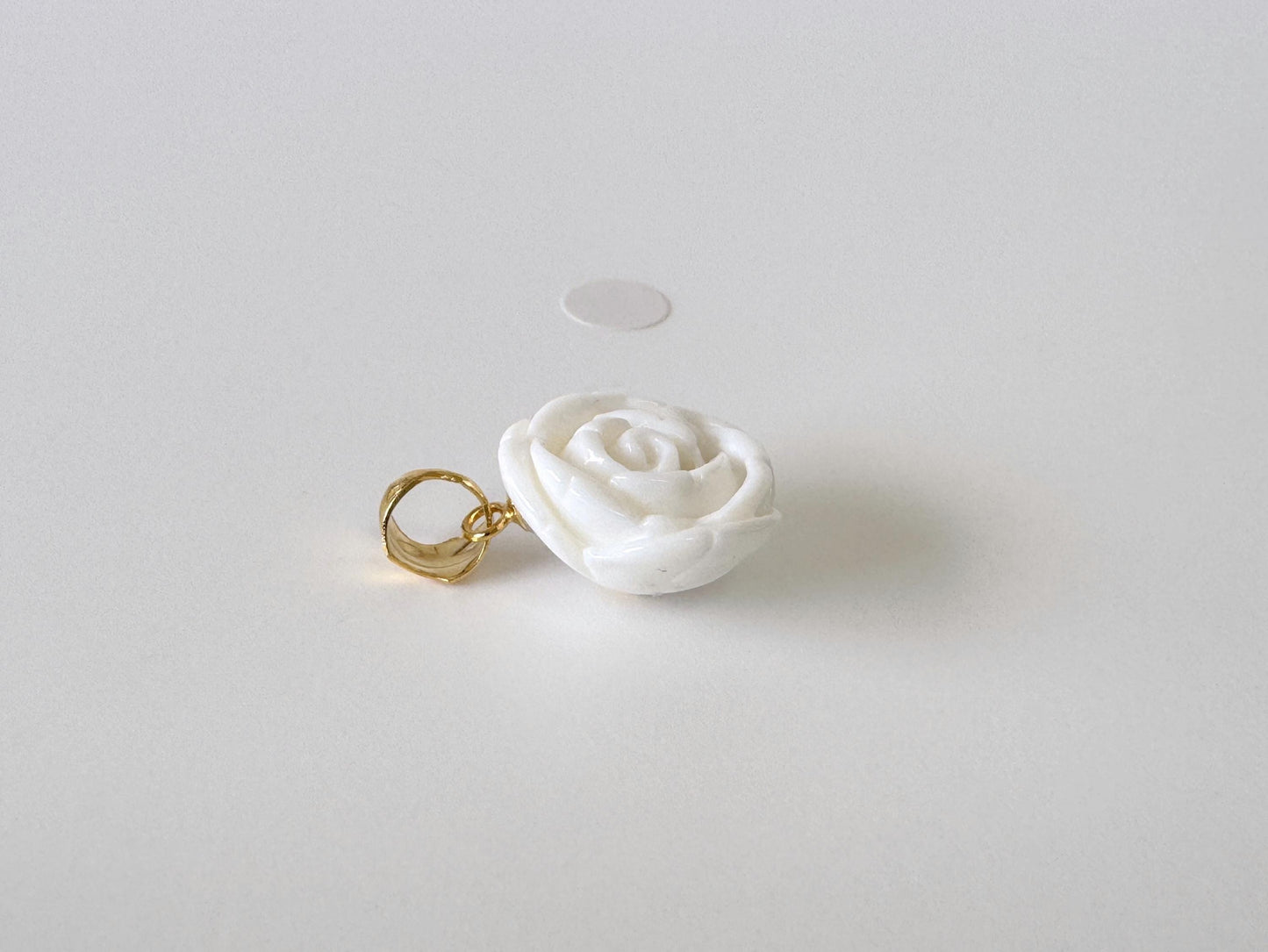 Natural White Coral Rose Pendant, 15.3x15.3mm Rose, Natural White Color Coral, Silver (gold plated) Bail, Genuine Precious Coral Pendant