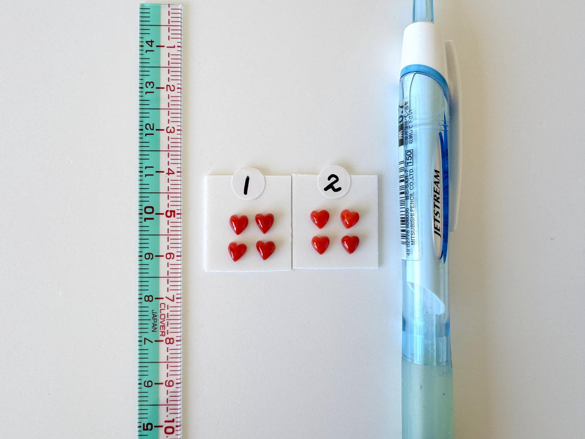 Natural Japanese red(Aka) coral tiny heart shape cabochon with half-drilled hole at back, Natural Color, Price per set of 4 pcs
