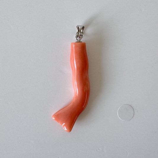 Coral Branch Pendant Natural Deep Sea Coral: Orange Pink Coral Jewelry Accent, Silver Bail (40mm Length)