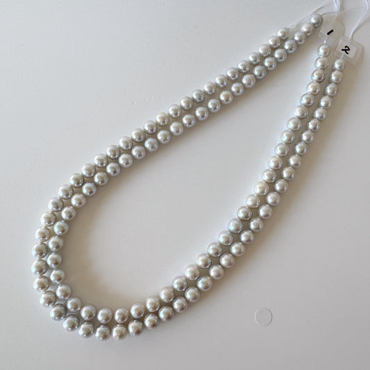 7-7.5mm Japanese Akoya Pearl Beads, Blue/Silver color pearl (Cobalt treated), Genuine Salt water Akoya Pearl, Full Strand, 40cm , 15.7"