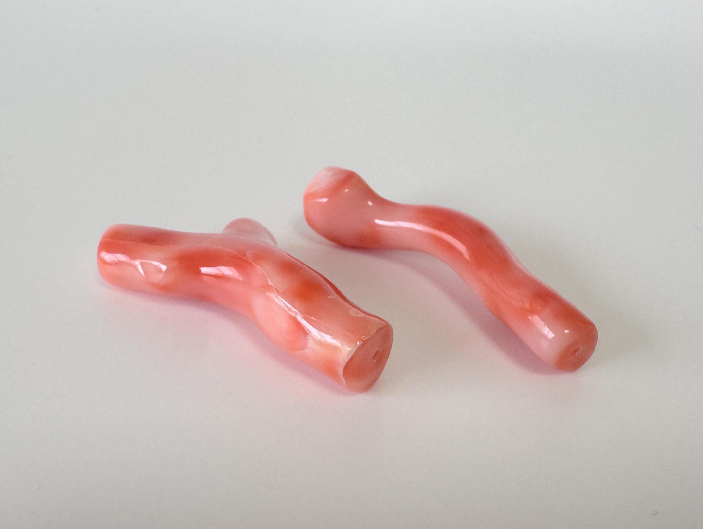 Natural Coral Branch Set Jewelry Supplies, Pink Orange Deep Sea Coral (35-38mm, Hole Drilled On Top, Set of 2 Pieces)