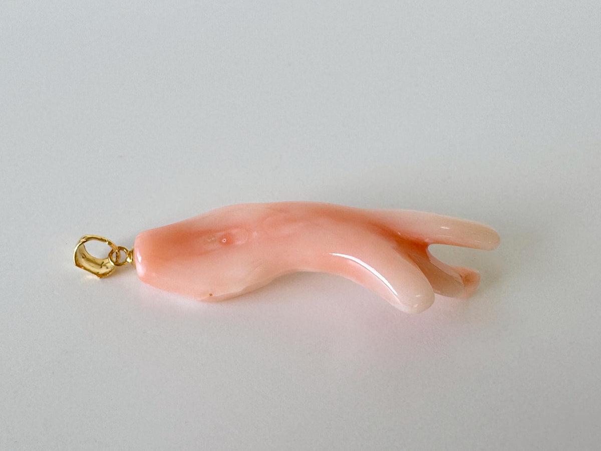 Coral Branch Pendant: Natural Pink Orange Deep Sea Coral - Gold-Plated Silver Bail, 48mm Length