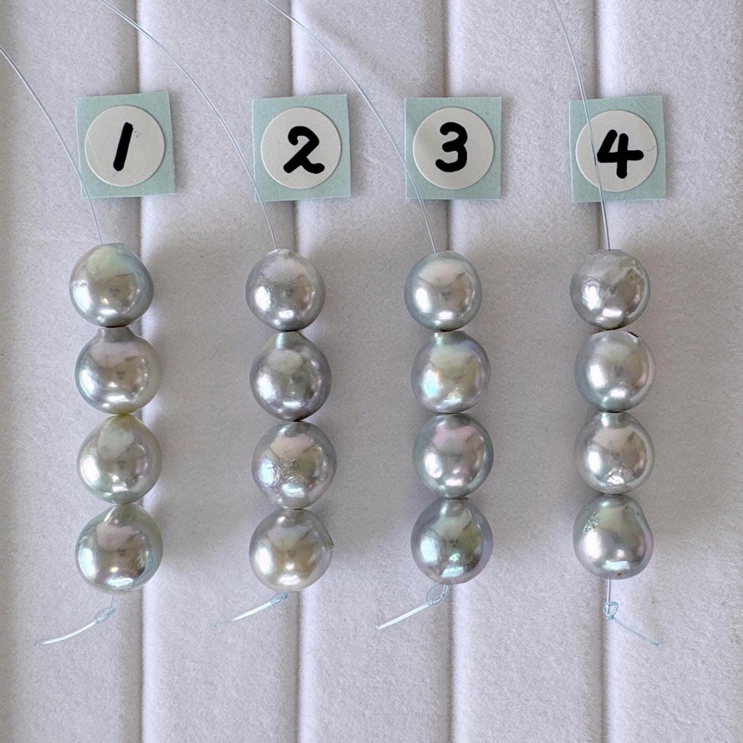 Japanese Natural blue/silver color Akoya Pearl Beads, 7.5-8mm, Mini Strand, Short Strand of 4 Pieces, Cultured in Sea Water