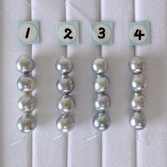 Japanese Natural blue/silver color Akoya Pearl Beads, 7.5-8mm, Mini Strand, Short Strand of 4 Pieces, Cultured in Sea Water