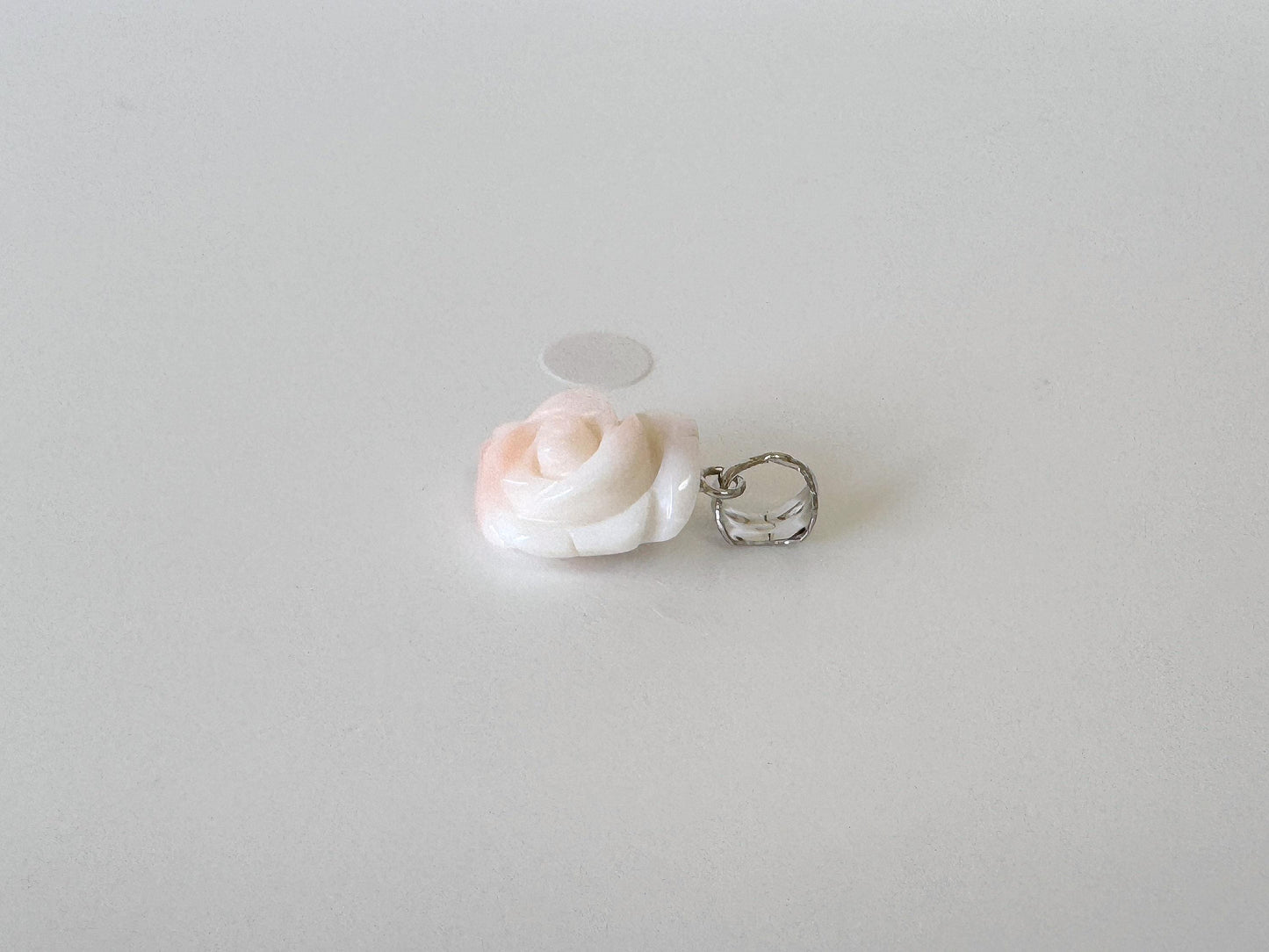 Deep Sea Coral Rose carved Pendant, 14.4x11.6mm, Natural Pink/White Color Coral, Silver (rhodium plated) bail, Genuine Coral Pendant