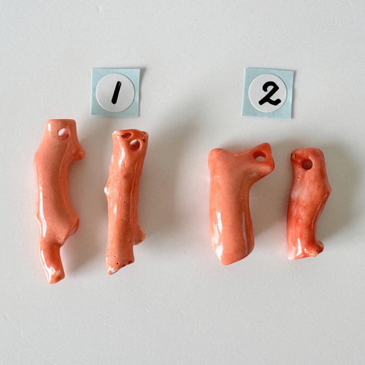 Momo Coral Branch - Natural Orange Loose Coral - Set of 2 Pieces, Genuine Precious Material, Drilled Holes, Jewelry Supplies, 22-33mm Length