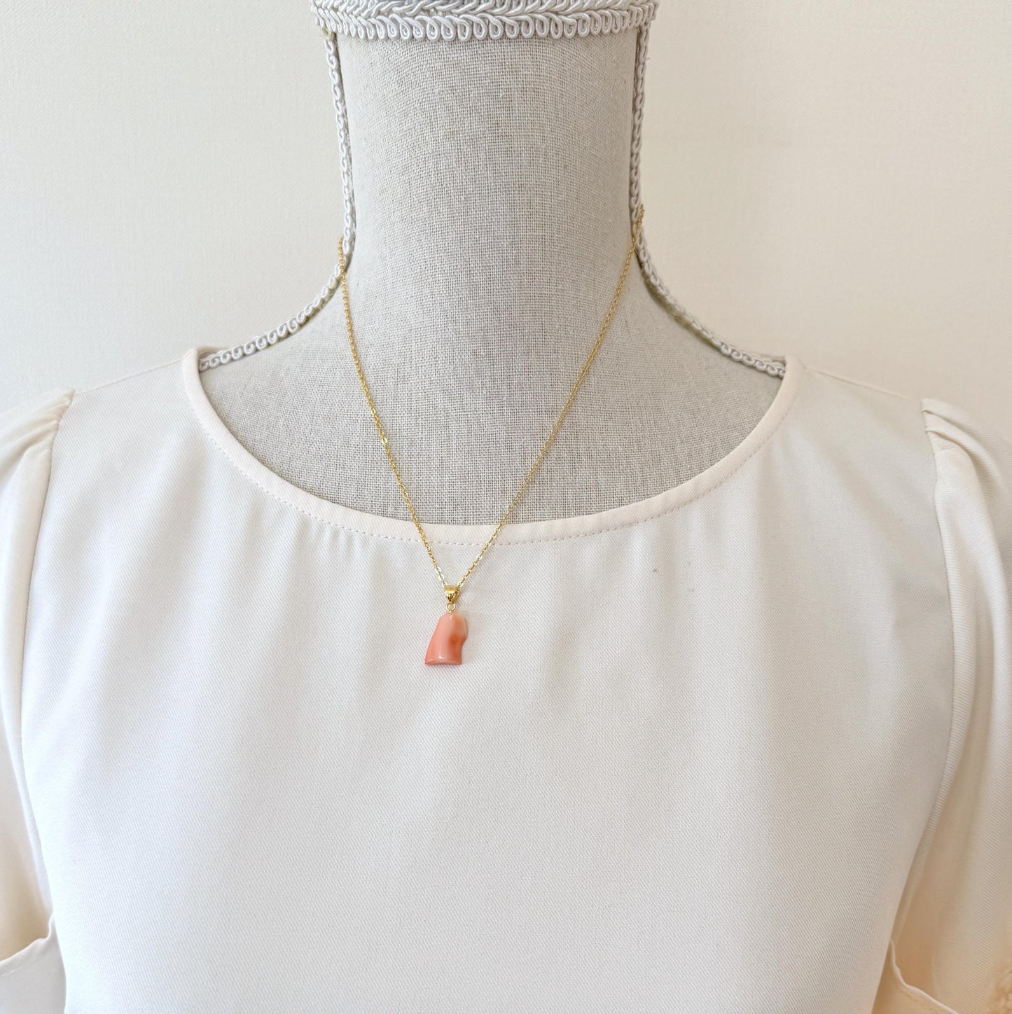 Natural Deep Sea Coral Unique Shaped Pendant, 15.6x10.8mm, Natural Pink/Orange color coral, Silver (Gold-Plated) bail