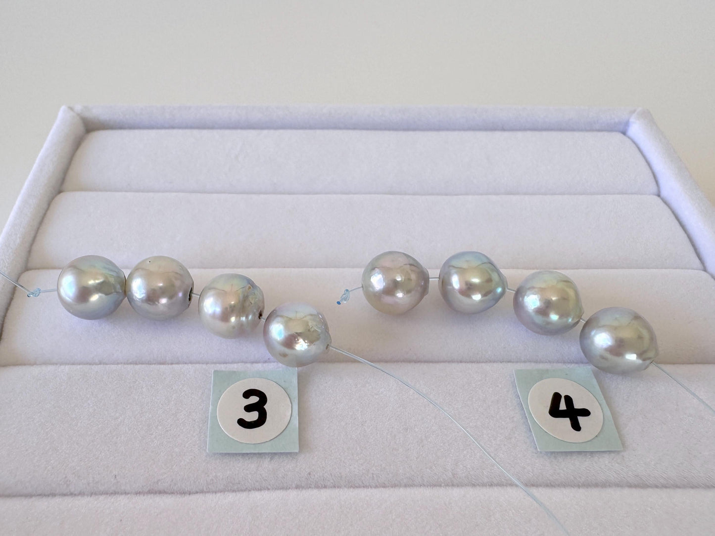 Japanese Akoya Pearl Beads: Natural Blue-Silver Cultured Pearls, Semi-Round Shape (7.5-8mm, Saltwater Mini Strand, 4 Pcs)