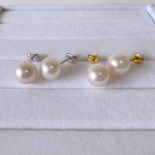 Japanese White Akoya Pearl Stud Earrings, 8.5mm, Silver 925 Post/Ear Nuts, Genuine Akoya Pearl, Salt water cultured pearl