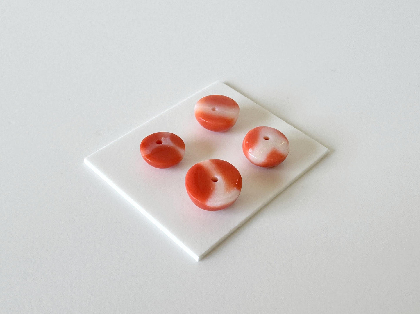 Momo Coral Round Cabochon Set of 4 Pcs, Japanese Orange Coral Loose | Natural Undyed | 7-8.2mm Half-Drilled Flat-Back Jewelry Supplies