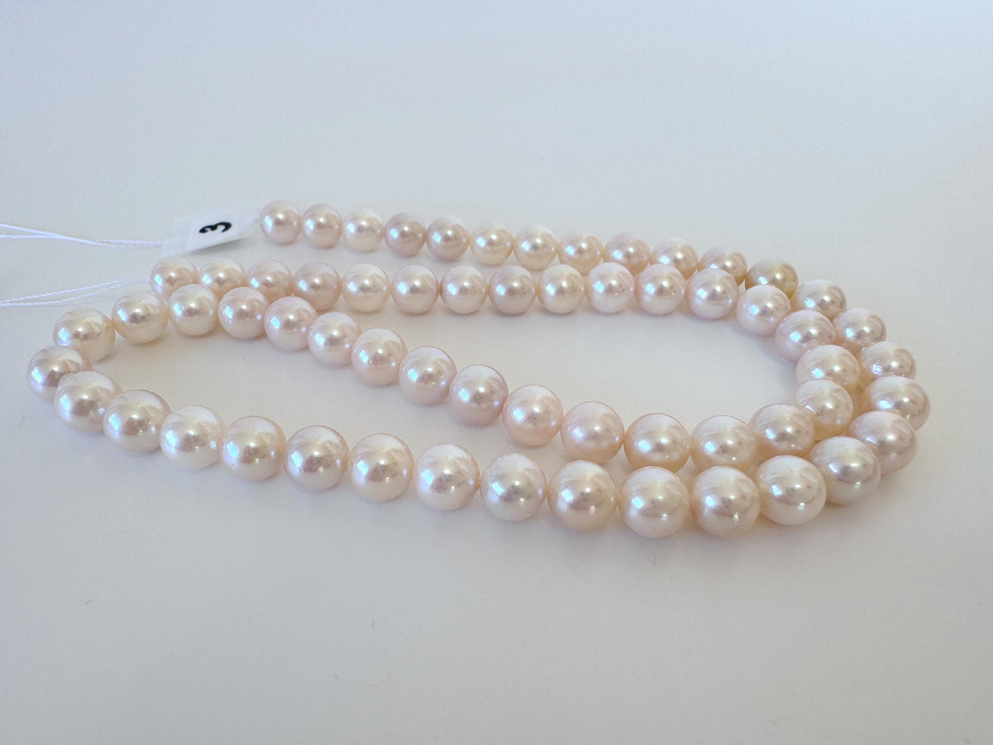 Japanese Akoya Pearl Strand: 6.5-7mm White Pink Cultured Saltwater Pearls, Full Strand | Genuine Beads, Craft Supplies | 40cm Length