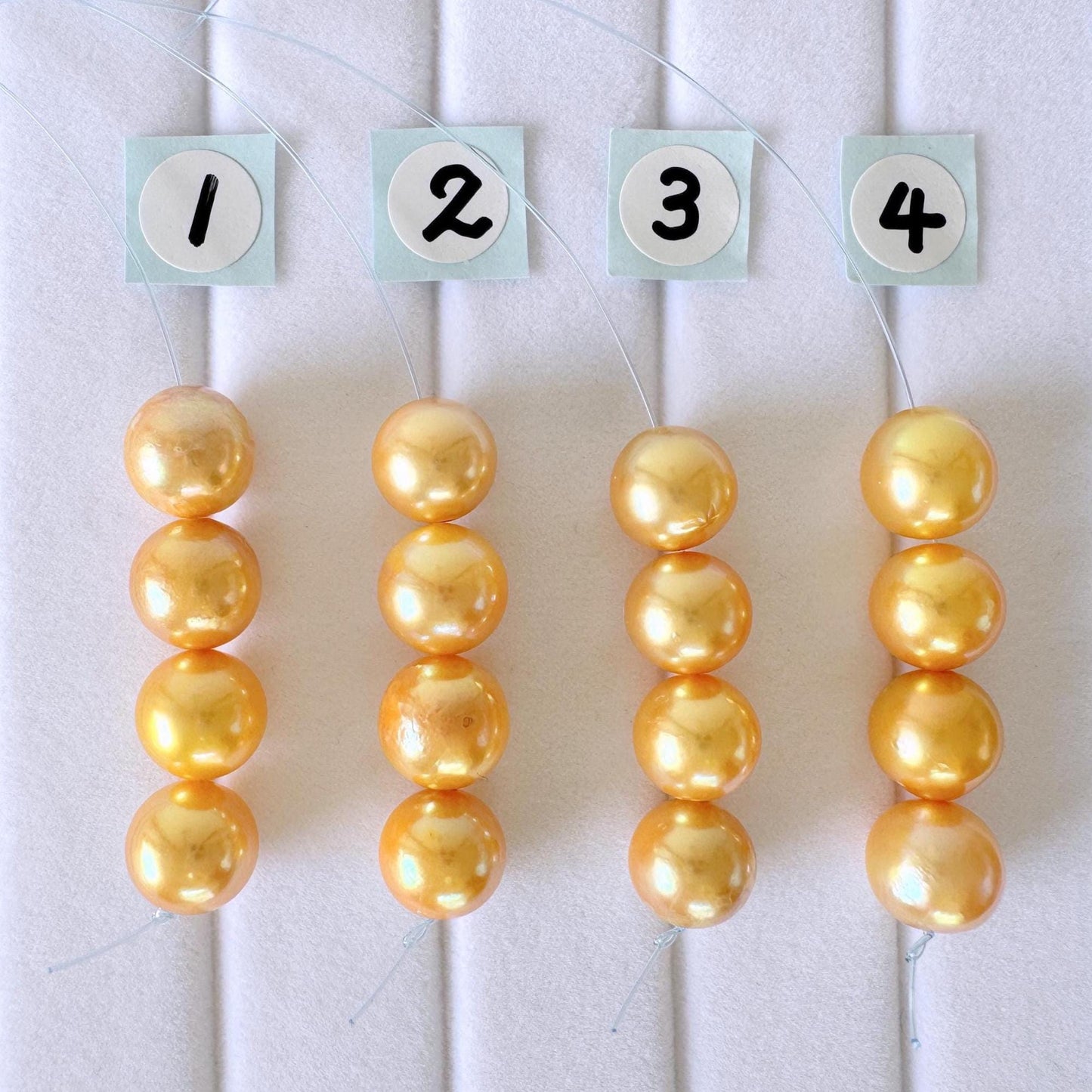 Japanese Akoya Golden Pearl Beads, Mini Strand, 7.9-8.4mm Semi-Round (Color Treated, Cultured Saltwater, 4 Pieces)
