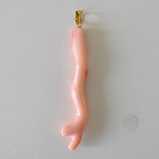 Coral Branch Pendant: Natural Pink Orange Deep Sea Coral, Gold-Plated Silver Bail | 56mm, Unique Jewelry