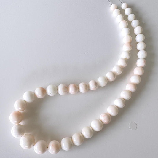 Natural Coral Strand Beads: Deep Sea Midway Coral, White/Very Slightly Light Pink Color | Round 7-13.4mm, 44cm Length, Jewelry Supplies