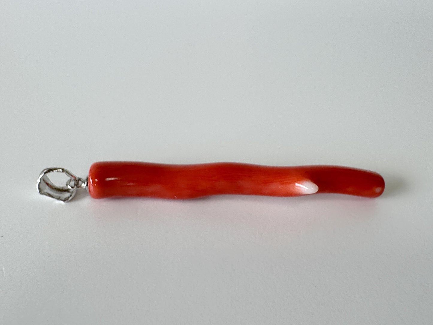 Natural  Momo coral branch pendant, 49mm, Natural Japanese Orange color coral branch pendant, Silver (Rhodium-Plated) bail