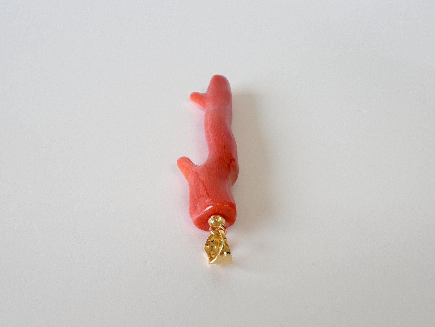 Momo Coral Branch Pendant: Natural Japanese Orange Coral Jewelry (48mm Length, Silver Gold-Plated Bail)