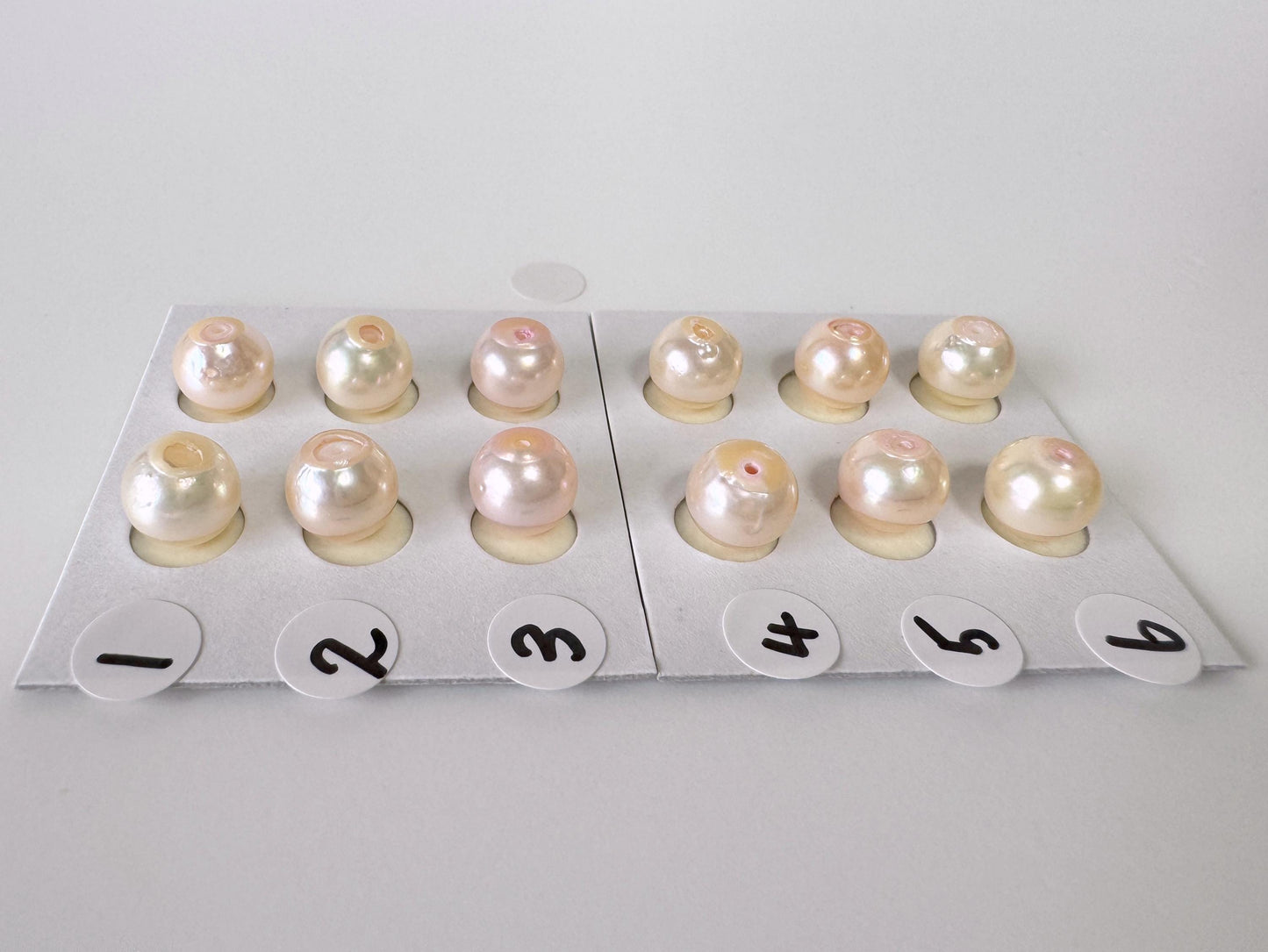 Japanese Cream White Akoya Pearl 8mm, Half-Drilled Round loose, Price per Pair, Value-priced Salt water pearl, For Earrings
