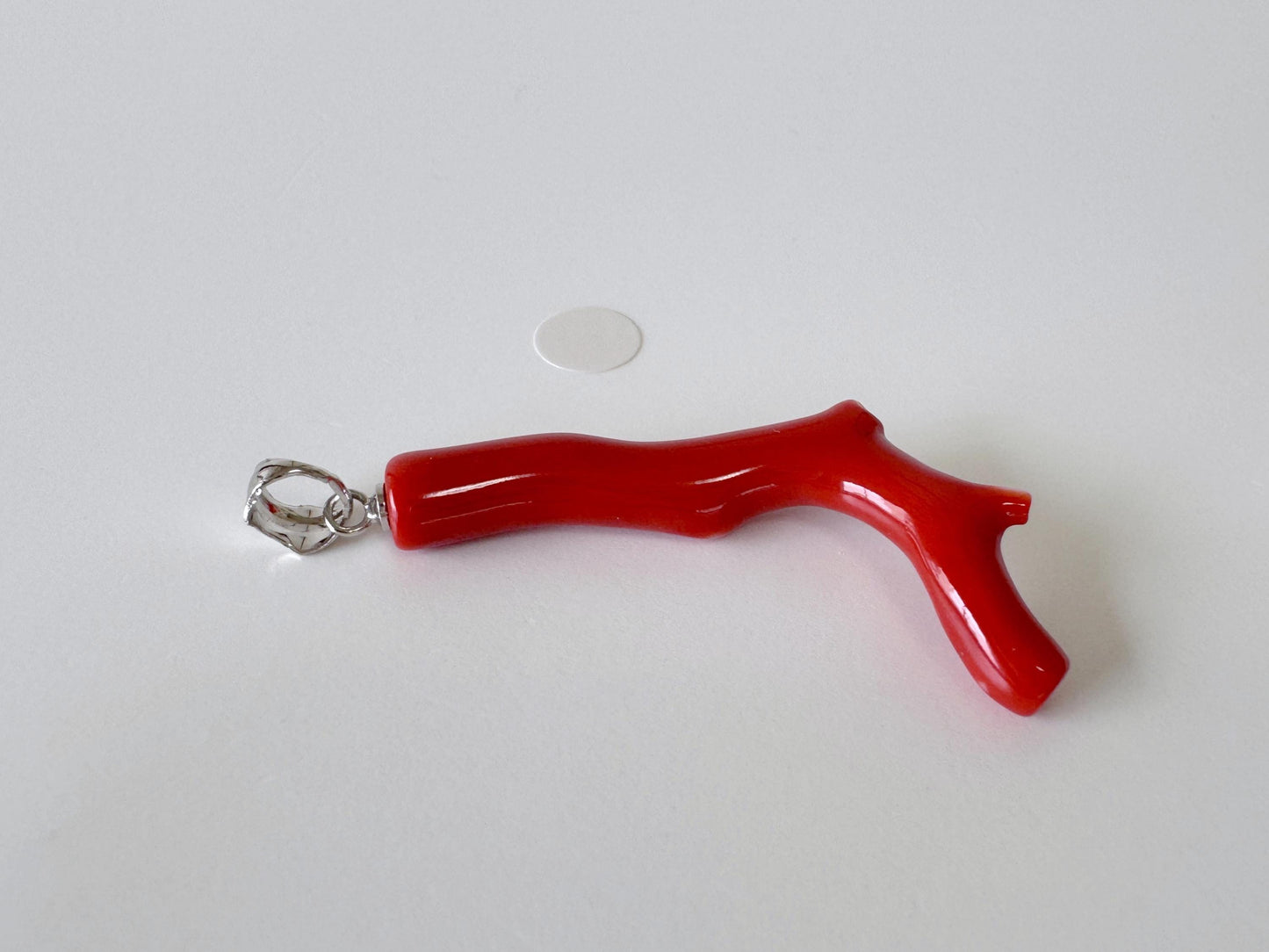 Natural Momo Coral Branch Pendant: Rhodium-Plated Silver Bail, 38mm